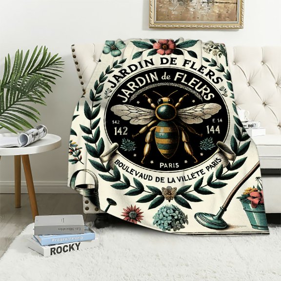 BCIIG Bee Floral Garden Warm Lightweight Fleece Throw Blanket All Seasons Cow Gifts Blanket 60x80in