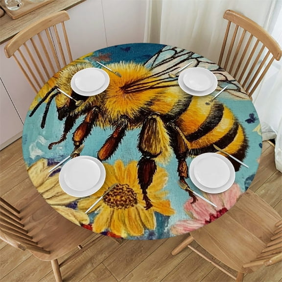 BCIIG Bee Flowers Kindness Round Tablecloth Waterproof Stain-Resistant 42"-46