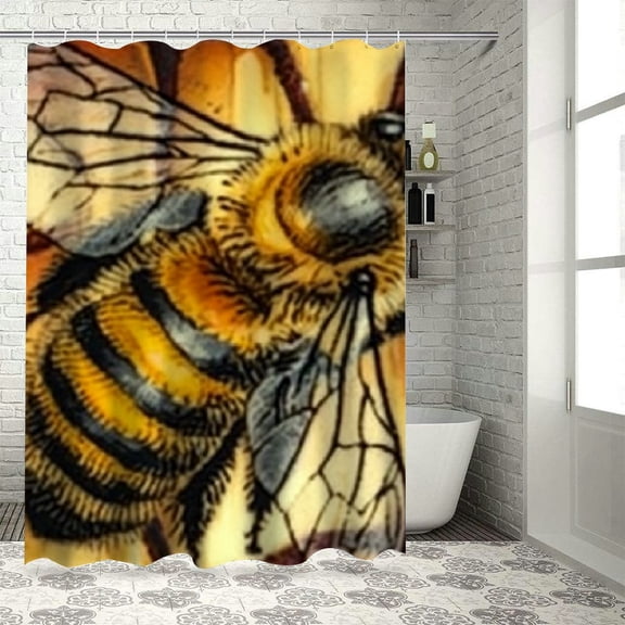 BCIIG Bee Honeycomb Honey Bathroom Decoration Set Polyester Shower Curtain with Hooks 100% Polyester Fiber Waterproof Shower Curtain for Bathroom Decoration 60"x72