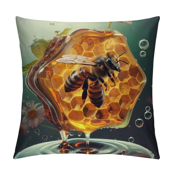 BCIIG Bee Honeycomb Water Droplets Graphic Decorative Cushion Cover for Home Couch Living Room Bed Sofa Short Plush 1PC 12x12in