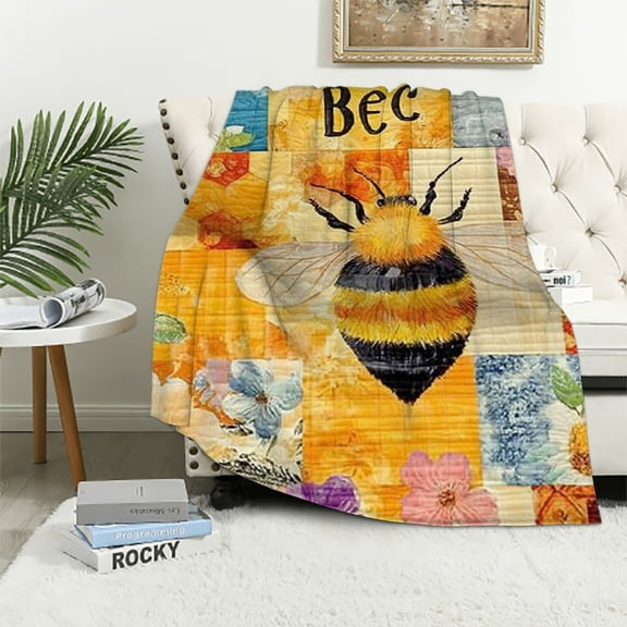 BCIIG Bee Kind Flannel Throw Blanket Soft Cozy Cute Print Plush Blankets for Sofa Couch Bed Home Decorations Gift Small for Kid 40x50in