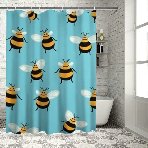BCIIG Bees Bathroom Décor Set Polyester Stylish Shower Curtain with Hooks, Waterproof Bathroom Shower Curtain Set with Unique Design and HD Print 69"x72