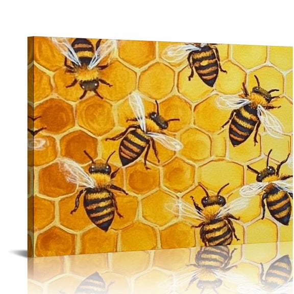 BCIIG Bees Honeycomb Art Canvas Prints Wall Art for Living Room Bedroom Office Decor 16x12in