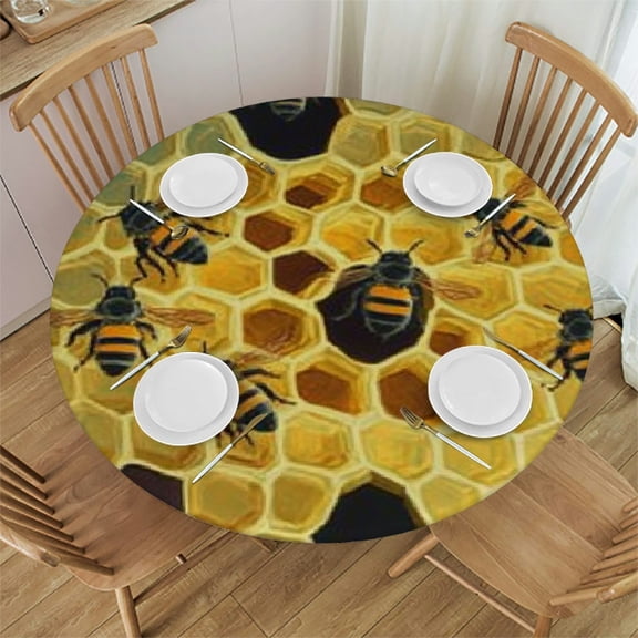 BCIIG Bees Honeycombs Generative Art Round Tablecloth Stain-Resistant Washable for Indoor Outdoor Restaurants Weddings Parties 42"-46