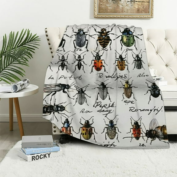 BCIIG Beetle Alphabet Flannel Throw Blanket Soft Cozy Cute Print Plush Blankets for Sofa Couch Bed Home Decorations Gift for Adult 40x50in
