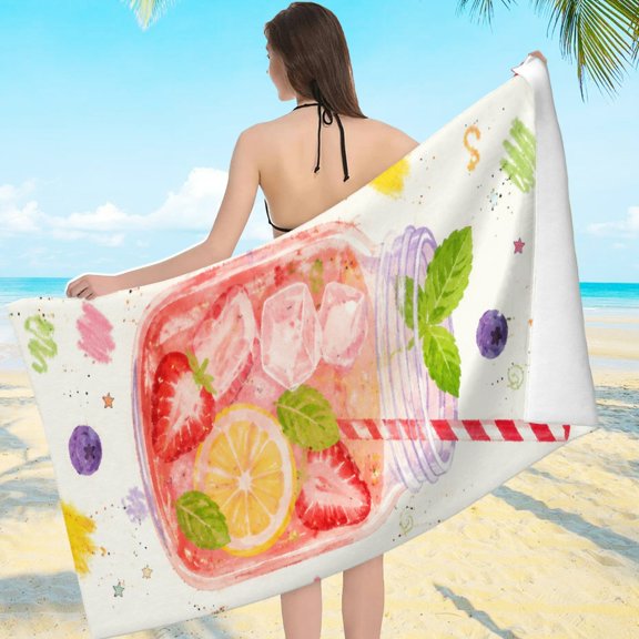 BCIIG Berry Lemon Soda Jar Doodle Pattern Highly Absorbent - Machine Washable Ultra-Soft Microfiber, Beach Pool Great Gift