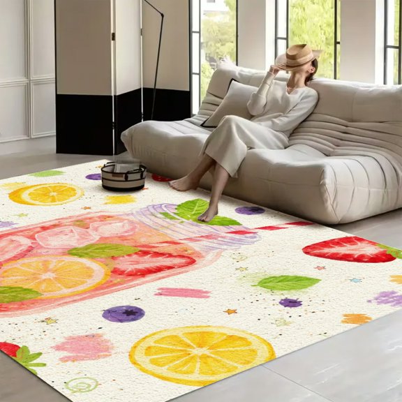 BCIIG Berry Lemon Soda Jar Doodle Pattern soft anti slip carpet Washable Area Rug for Living Room, Non Slip Large Decor Carpet for Bedroom Dining Office