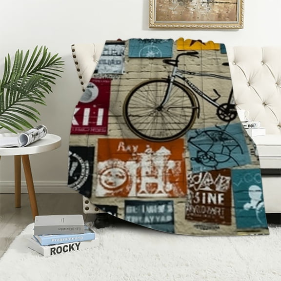 BCIIG Bicycle Cycling Blanket Bike Throw Blankets Gifts for Men Boys Girls Women Plush Cozy Flannel Fleece Ultra Soft Fuzzy Party Blanket for Bed Couch Sofa 60x80in