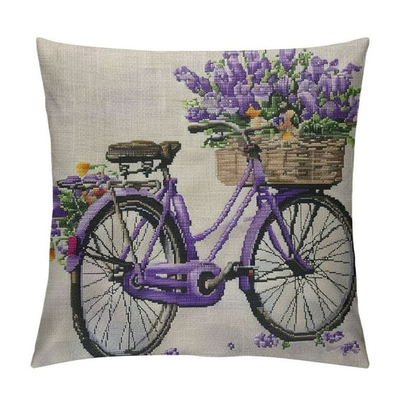 BCIIG Bicycle Throw Pillow Covers Violet Purple Bike with Lavender Flowers Bouquet in Basket Retro Decorative Cushion Case for Merry Christmas Men Women Home Cotton Linen