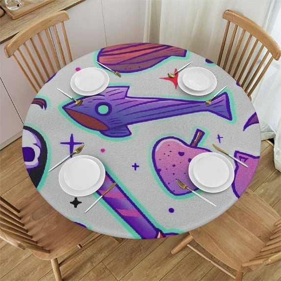 BCIIG Bird Bat Skull Round Table Cover Stain Resistant Washable Indoor Outdoor Tablecloth Kitchen Dining Wedding Parties 100% Polyester Fiber 46-50