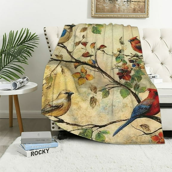BCIIG Bird Blanket Soft & Cozy Flannel Throw Blanket with Plush Birds Design - Lightweight & Warm Perfect for Couch, Bed, Travel, and Outdoor Use - Fluffy, Comfy for Ultimate Comfort 40x50in