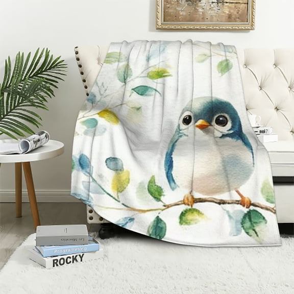 BCIIG Bird Branch Watercolor Soft Fleece Blanket Lightweight Throw Blanket for Living Rooms Sofa Decor All Seasons 60x80in