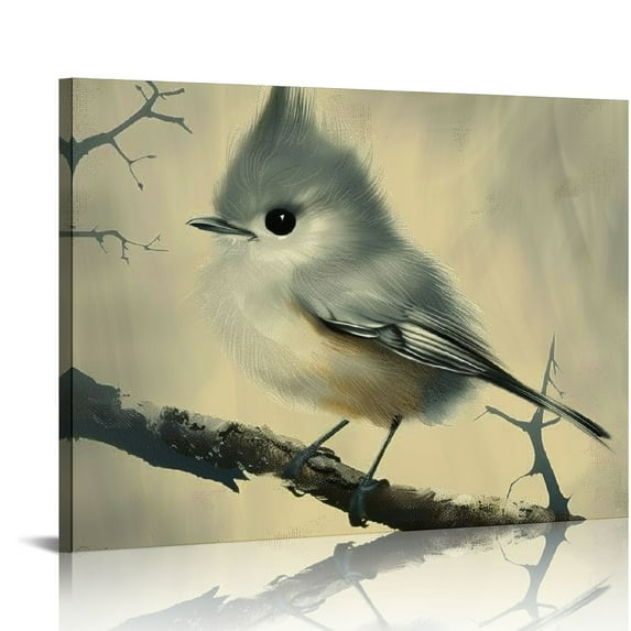 BCIIG Bird Canvas Wall Art Vintage Prints Gray Bird Stood on Branch Pictures  Painting Wild Animal Art for Modern Home Living Room Bathroom Bedroom Decor  20x16in