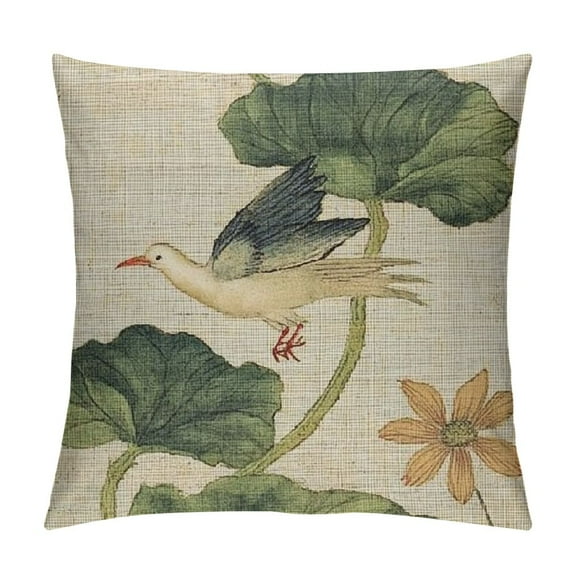 BCIIG Bird Flower Leaf Graphic Decorative Cushion Throw Pillow Cover for Home Couch Living Room Sofa - Spring Theme Square Pillow Covers 1PC 12x12in