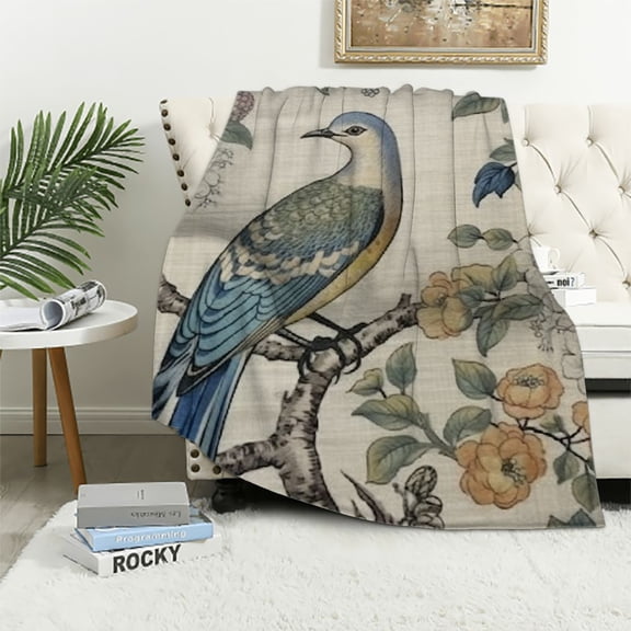 BCIIG Bird Flowers Berries Warm Lightweight Blanket Soft Fleece Blankets Throw Blanket for Living Rooms Sofa Decor Gifts All Seasons 40x50in