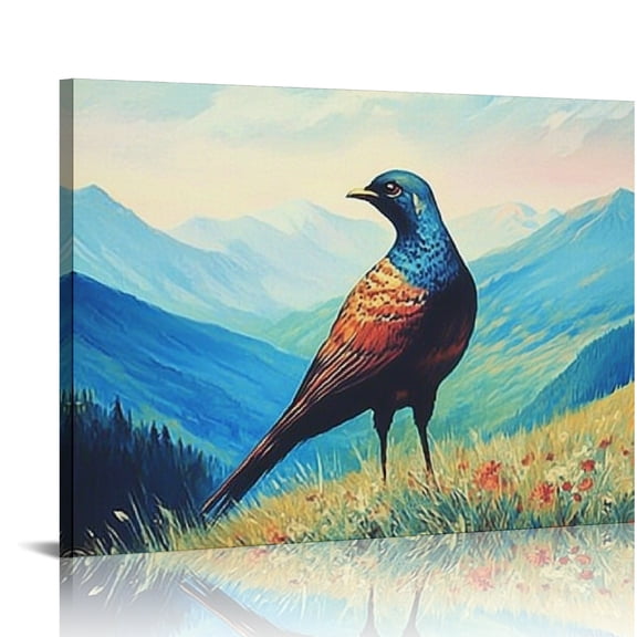 BCIIG Bird Mountains Hill Wall Decor Canvas Art Print for Bathroom Living Room Bedroom Home Office, Waterproof and Tear Resistant, Aesthetic Home Decoration, Perfect Gift, Easy to Frame 16x12in