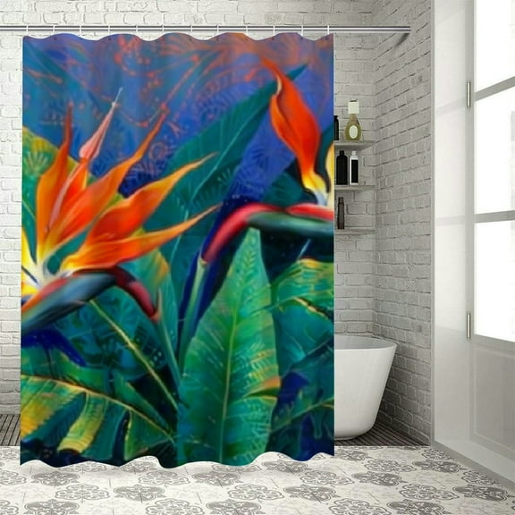 BCIIG Bird Of Paradise Flowers Bathroom Shower Curtain Set With Hooks 36"x72