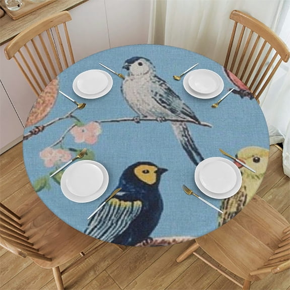 BCIIG Birds Annabel Kidston Round Tablecloth Blue Background 100% Polyester 46"-50