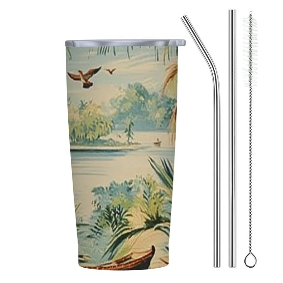 BCIIG Birds Boat Palm Trees 20oz Car Tumbler with Straw 304 Stainless Steel Lady Gifts Birthday Women 20oz