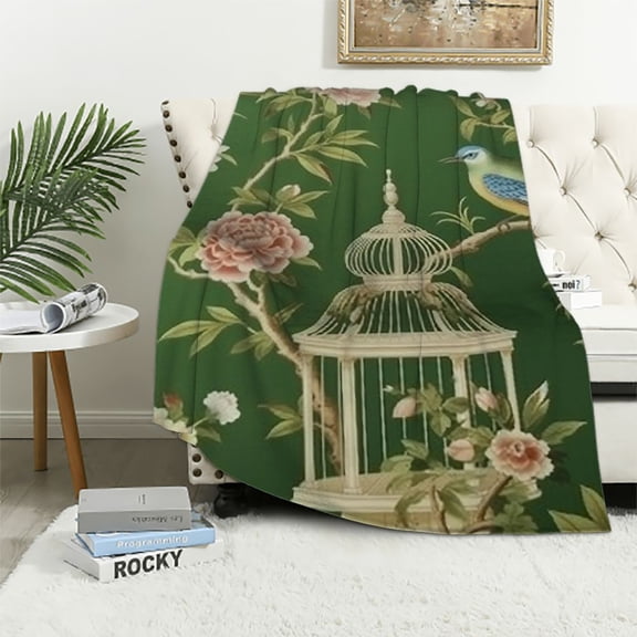 BCIIG Birds Flowers Birdcage Warm Lightweight Soft Fleece Blanket Throw Blanket for Living Rooms Sofa Decor All Seasons 40x50in