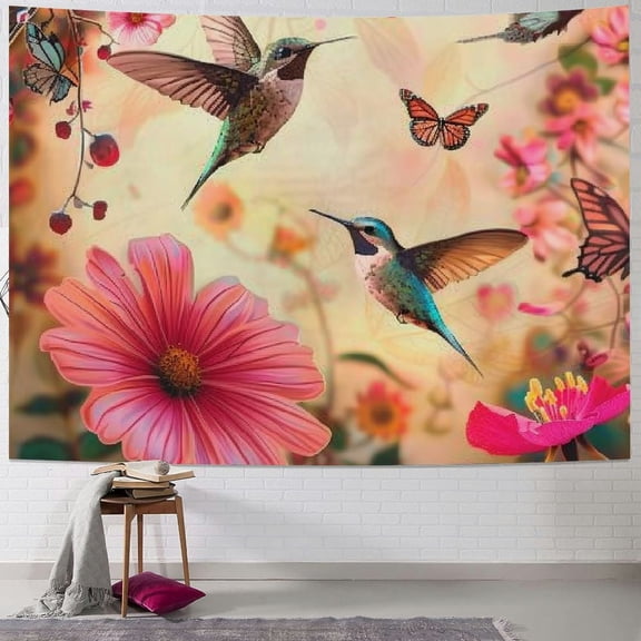 BCIIG Birds Flowers Butterflies Tapestry Wall Hanging Unique Style Graphic Tapestries Home Wall Decor Art for Living Room Bedroom Apartment Farmhouse Dorm 60x40inch