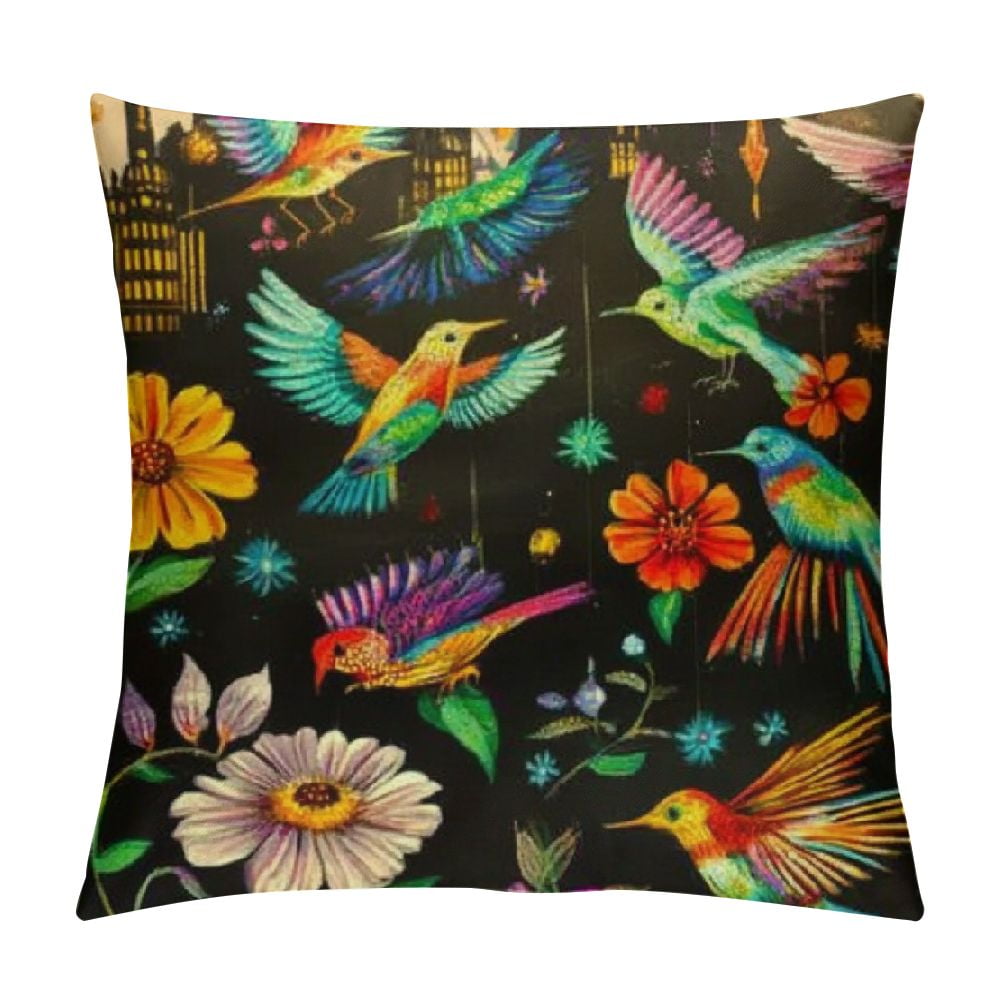 BCIIG Birds Flowers City Graphic Decorative Cushion Throw Pillow Cover