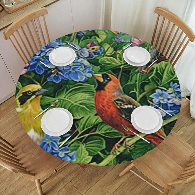 BCIIG Birds Flowers Nature Round Table Cover Stain Resistant Washable