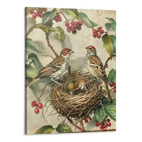 BCIIG Birds Pictures Wall Spring Hummingbird Canvas Wall Art Farmhouse Bird Botanical Art Prints Bird Nest Eggs Poster Birds Themed Vintage UNframed Art for Bedroom Living Room 16''x20''