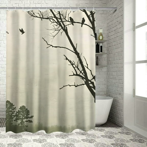 BCIIG Birds Shower Curtain 100% Polyester Washable with Hooks 36"x72