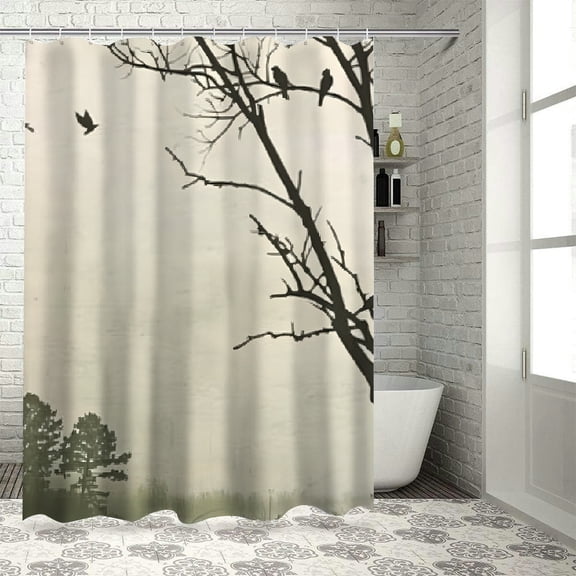 BCIIG Birds Shower Curtain 100% Polyester Washable with Hooks 60"x72