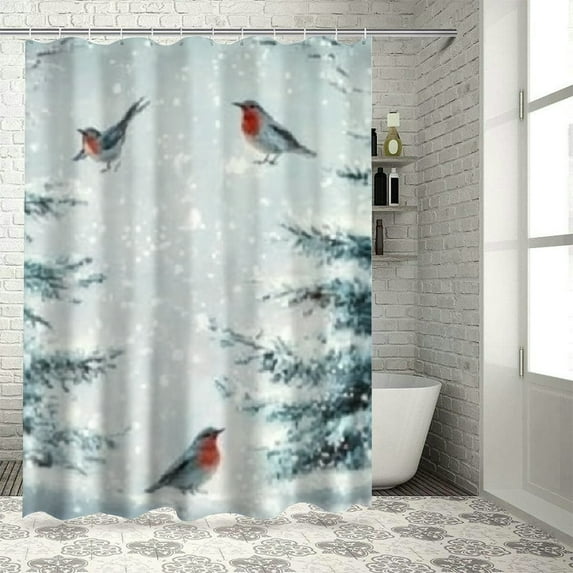 BCIIG Birds Snow Winter Shower Curtain Set with Hooks 100% Polyester 36"x72