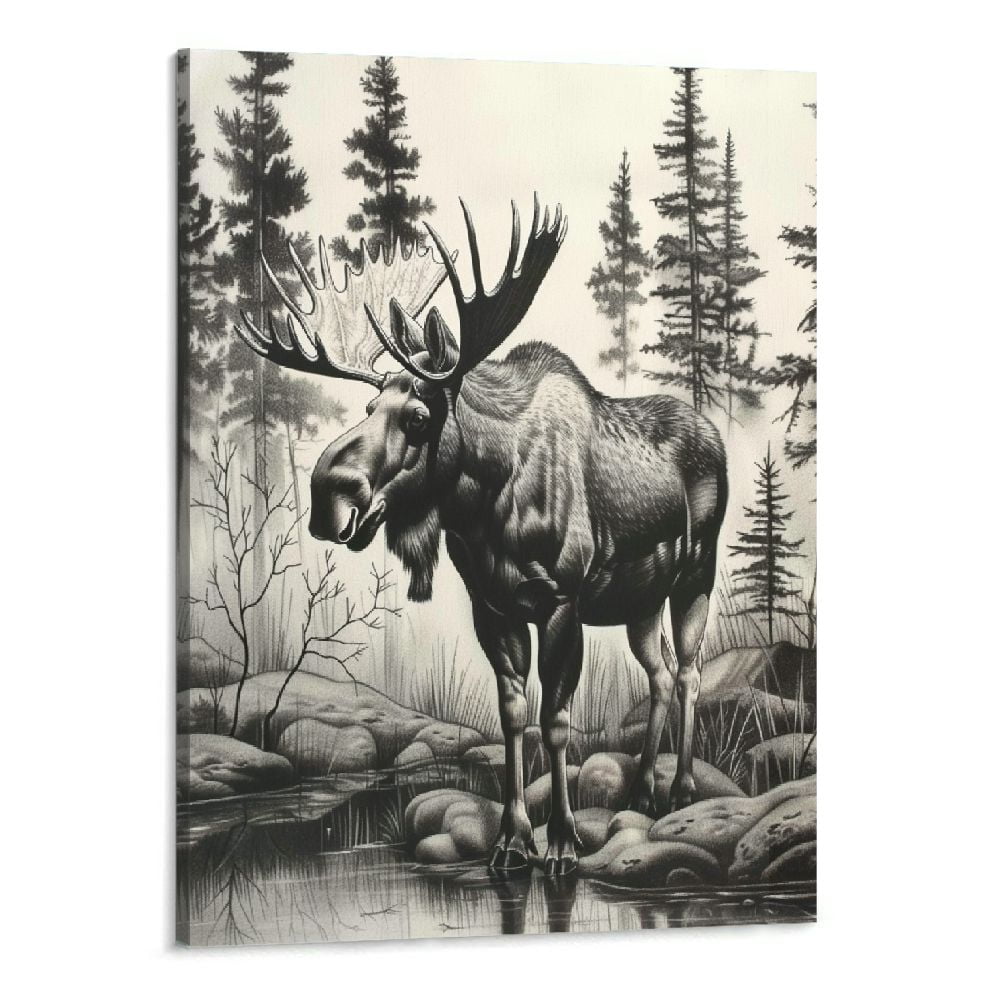 BCIIG Black And White Nature Moose Canvas Wall Art Animal Prints