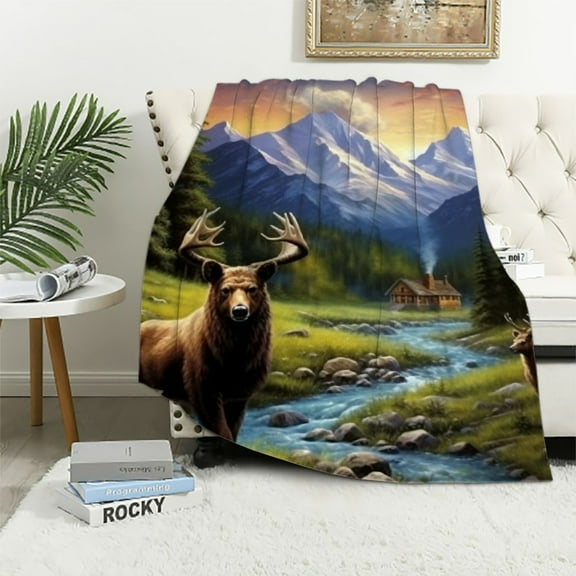 BCIIG Black Bear Throw Blanket, Twin Blanket, Deer Blanket, Forest Cabin Lodge Elk Moose Wildlife Hunting Blanket, Cozy Warm Lightweight Soft Flannel Fleece Blanket for Bed, Couch, Sofa 40x50in