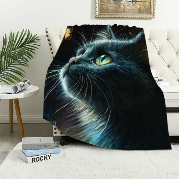BCIIG Black Cat Blanket Flannel Throw Blanket for Adult Girls Boys Soft Cozy Lightweight Warm Fluffy Plush Blanket for Gift Camping Bed Sofa Living Home Decor 40x50in