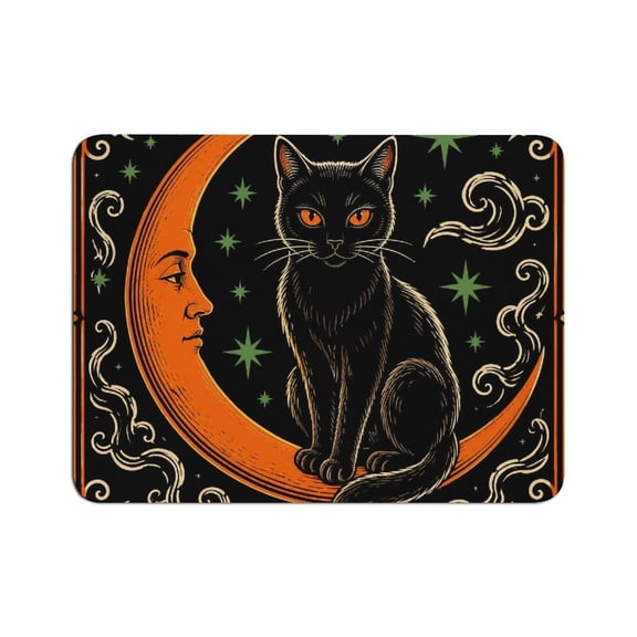 BCIIG Black Cat Crescent Moon Star Vintage Art Mouse Pad, Square Smooth Surface Desk Mat, Stitched Edge for Office, Laptop, Computer, Home,