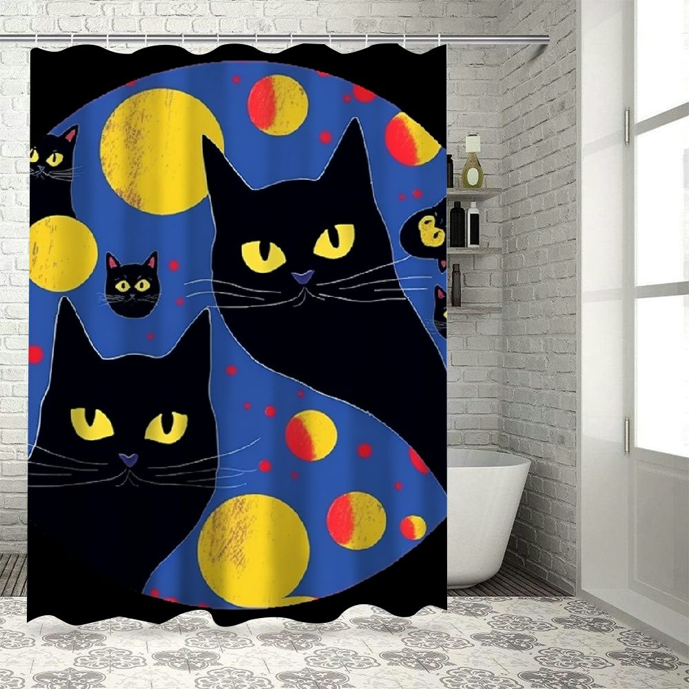 BCIIG Black Cats Red Eyes Blue Background Bathroom Decor Set with Hooks