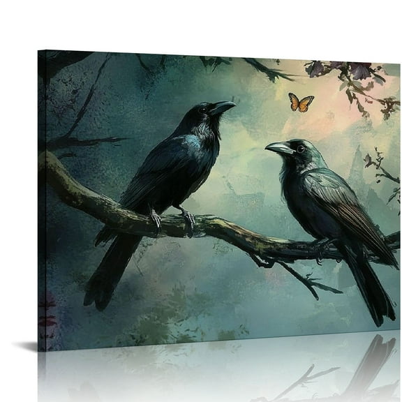 BCIIG Black Crow Wall Art Raven Artwork for Walls Dark Academia Paintings Raven Wall Art Dark Raven Print Crow Painting for Room Raven Painting Vintage Black Raven Picture 20x16in