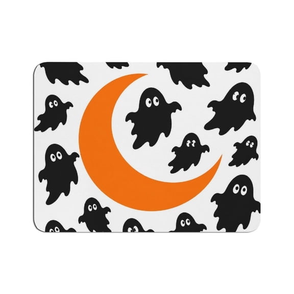 BCIIG Black Ghosts Around Orange Crescent Moon Mouse Pad, Square Smooth Surface Desk Mat, Stitched Edge for Office, Laptop, Computer, Home,