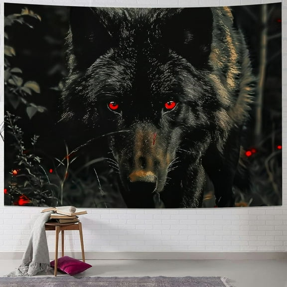 BCIIG Black Red Eyed Wolf print Tapestry Soft Decorative Wall Hanging Soft Wide Wall Blanket Home Wall Art Decor Mural for Bedroom Living Room Dorm 60x50inch