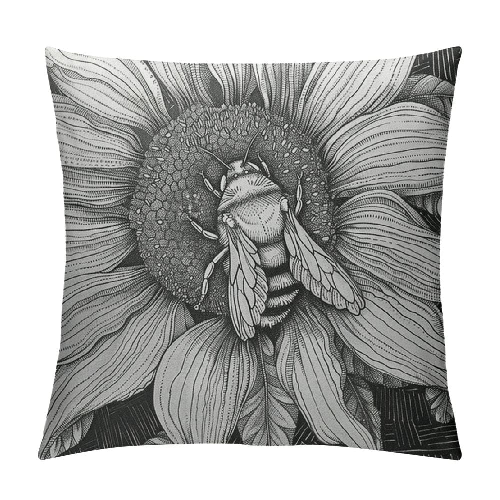 BCIIG Black and White Line Bee Throw Pillow Covers Honey Bee Collects