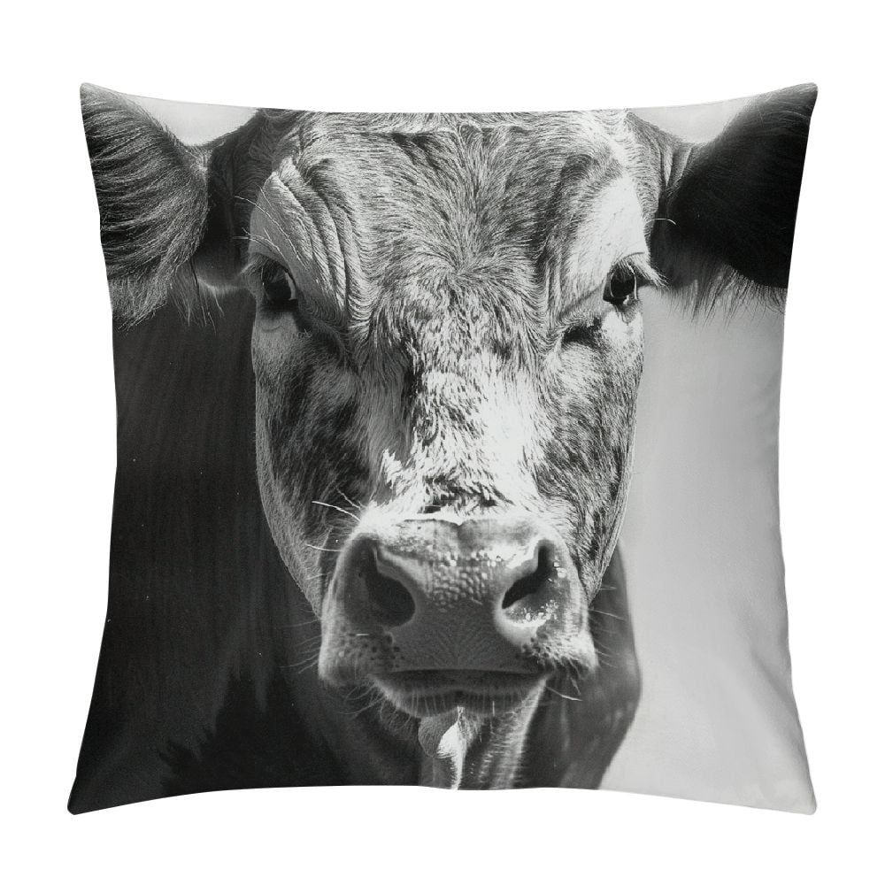 BCIIG Black and White Cow Graphic Decorative Throw Pillow Cover for