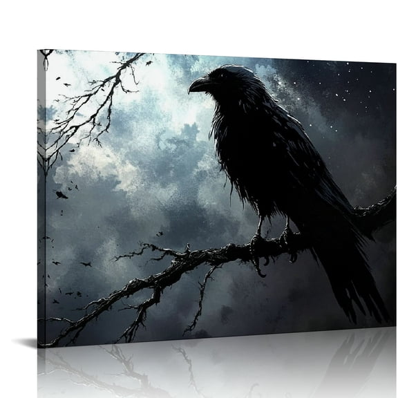 BCIIG Black and white wall art Crow wallpaper Canvas Wall Art Decor Print Picture Paintings for Living Room Bedroom Decoration 20x16in