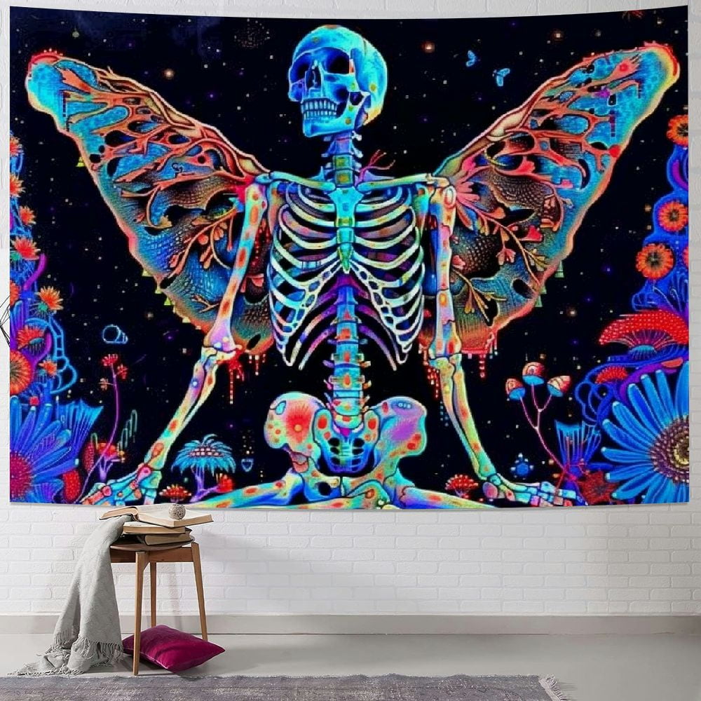 BCIIG Blacklight Skull Tapestry Aesthetic Butterfly Tapestries UV ...