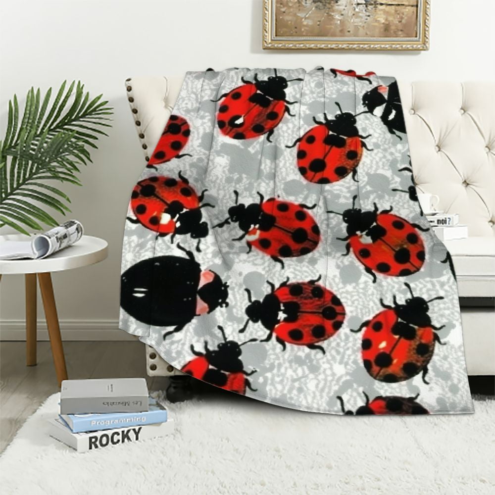 BCIIG Blanket Ladybug Super Soft Warm Cosy Throw Blanket for Couch, Sofa, Bed, Lightweight Soft Cozy Warm Fuzzy Blankets for Camping, Picnic, Travel  60x80in