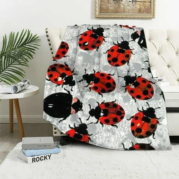 BCIIG Blanket Ladybug Super Soft Warm Cosy Throw Blanket for Couch, Sofa, Bed, Lightweight Soft Cozy Warm Fuzzy Blankets for Camping, Picnic, Travel 60x80in