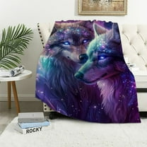 BCIIG Blanket,Purple Starry Night Galaxy Wolf Throw Blanket,Wolf Head Print Blanket, Cozy Soft Warm Safari Animals Theme Blanket for Bed Couch,Boys Girls Blanket 40x50in