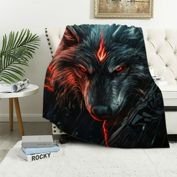 BCIIG Blanket,Wolf Head Printed Throw Blanket,Evening Lightning Cool Wolf Blanket, Cozy Soft Warm Safari Animals Theme Blanket for Bed Couch,Boys Blanket Gifts 50x60in