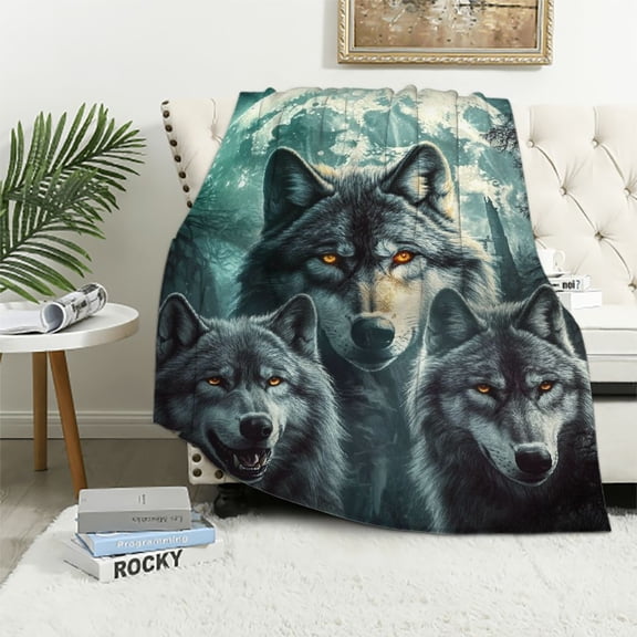 BCIIG Blanket for Boys Throw Blanket Cozy Blanket,Wild Animal Wolf Blanket for Adults,Night Starry Moon Wolf Blanket,Wolf Blanket 50x60in