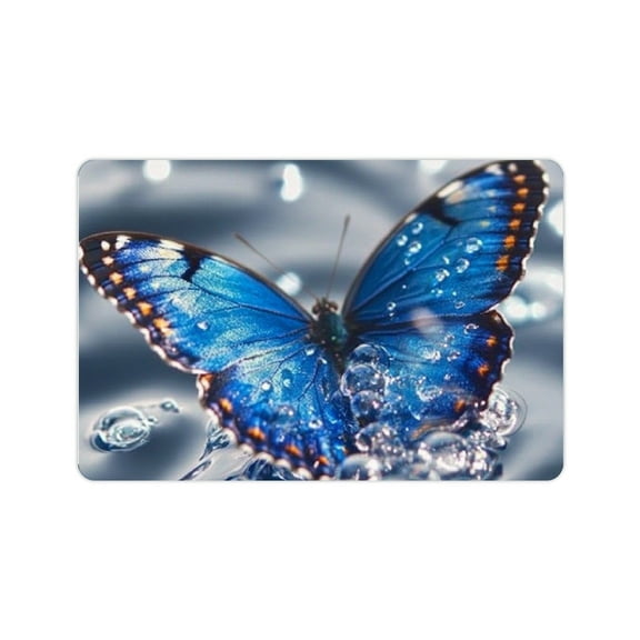 BCIIG Blue Butterfly Water Droplet Bubbles Diatom Mud Bath Mat Home Decor 24x16in