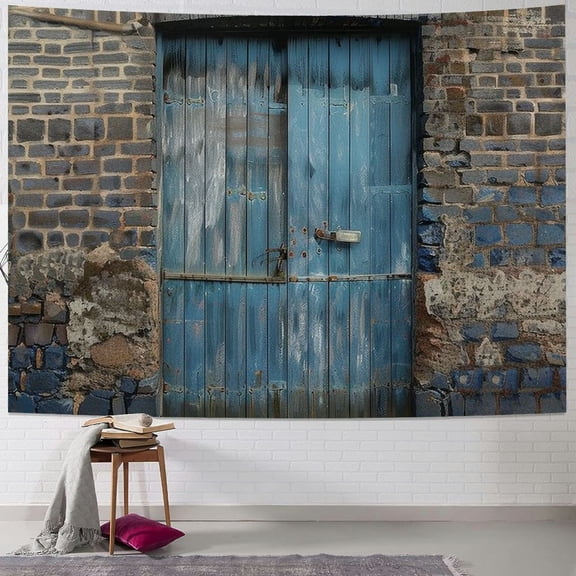 BCIIG Blue Door Brick Wall Tapestry Wall Hanging Unique Style Graphic Tapestries Home Wall Decor Art for Living Room Bedroom Apartment Farmhouse Dorm 40x60inch